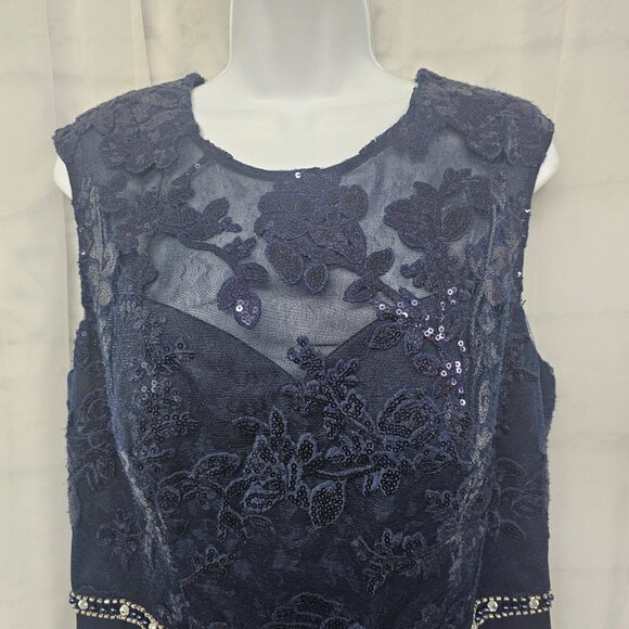 Alex Evenings Dress Blue Maxi Lace Sequins Formal Floral Evening Wedding 14 - Picture 2 of 10